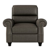 ProLounger - Chevon Bustle-Back Distressed Faux Leather Pushback Recliner Chair with Nailheads - Gray - Front_Zoom