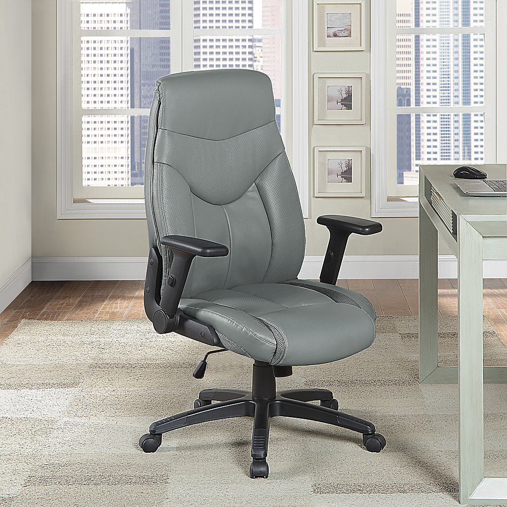 Office Star Executive Charcoal Bonded Leather Office Chair with Titanium Coated Nylon Base