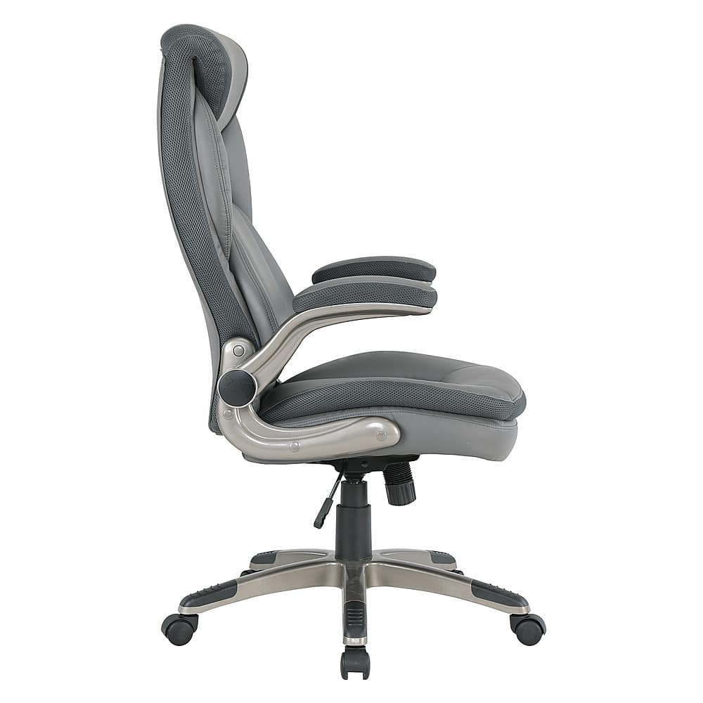 Left View: Office Star Products - Exec Bonded Lthr Office Chair - Charcoal / Titanium