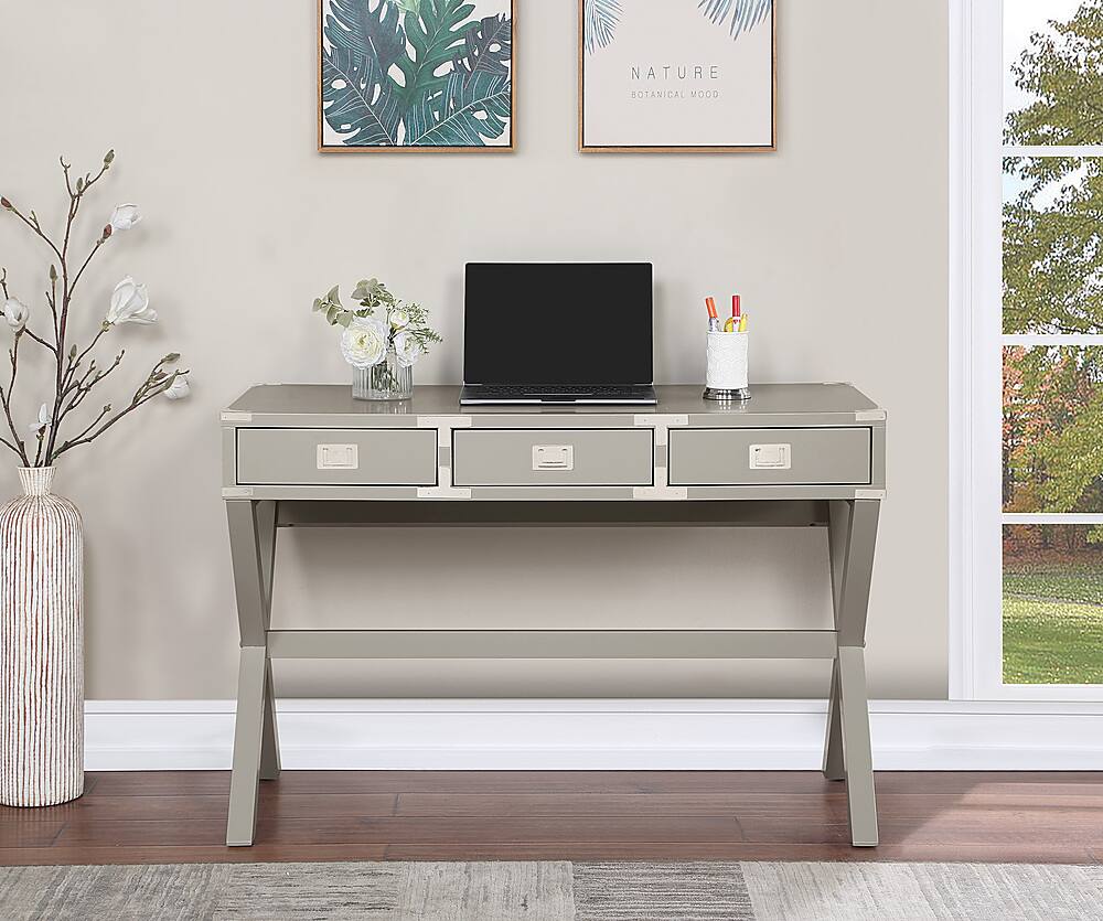 OSP Home Furnishings Wellington 46" Desk with Power Grey WELP4630GRY
