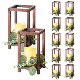 VEVOR - 12 Set/36 Pcs Wooden Wedding Lantern Centerpiece, Includes 12 Wooden Lantern Candle Holder 12 Flameless LED Candle - Brown