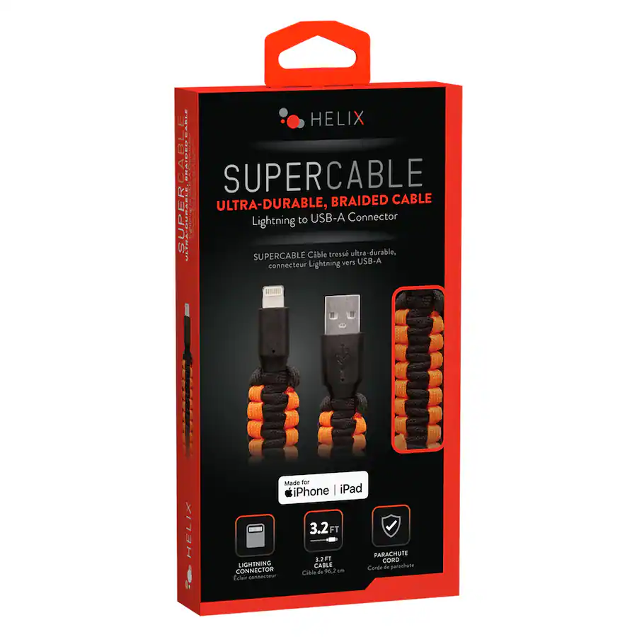 Helix Lightning to USB A 3.2 Ft Paracord Charge and Sync Cable ETHLTSOB ...