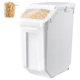 VEVOR - Rice Storage Container 32 lbs/5.28 Gallons Dog Food Dispenser Bin, for Kitchen Pantry, 20L Large Grain Cereal Flour - White