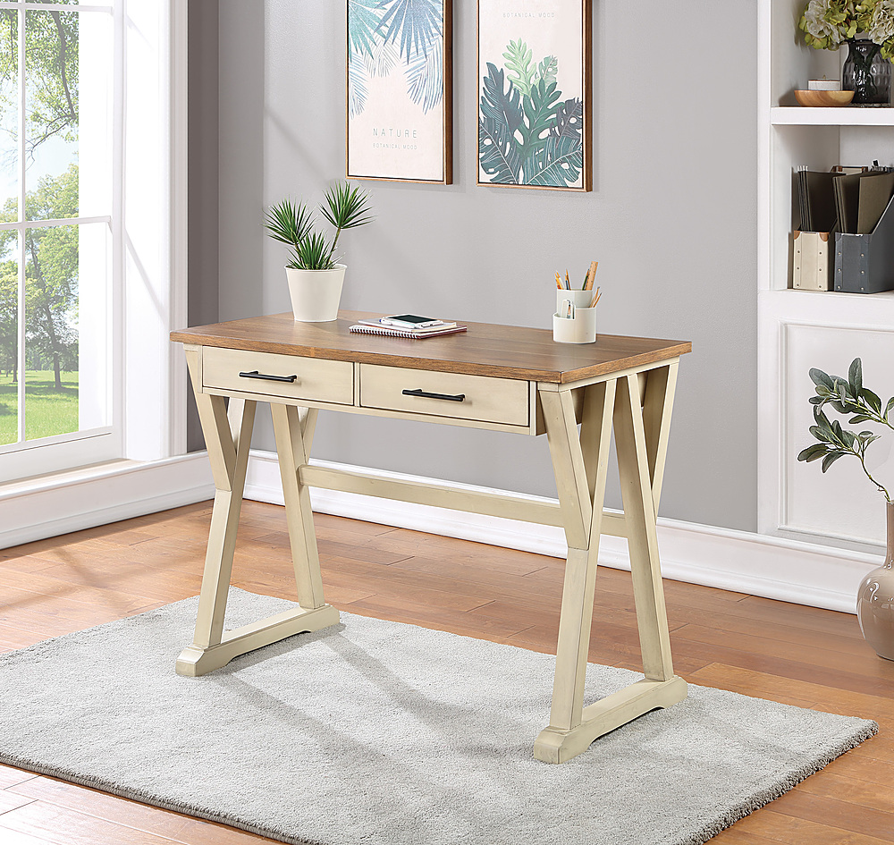 Baton Rouge Engineered Wood Sit-to-Stand L-Desk in Champagne Oak Finish