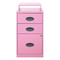 OSP Home Furnishings - 3 Drawer Locking Metal File Cabinet with Top Shelf - Pink - Front_Zoom