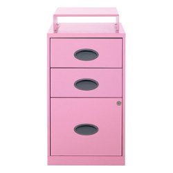 OSP Home Furnishings - 3 Drawer Locking Metal File Cabinet with Top Shelf - Pink - Front_Zoom