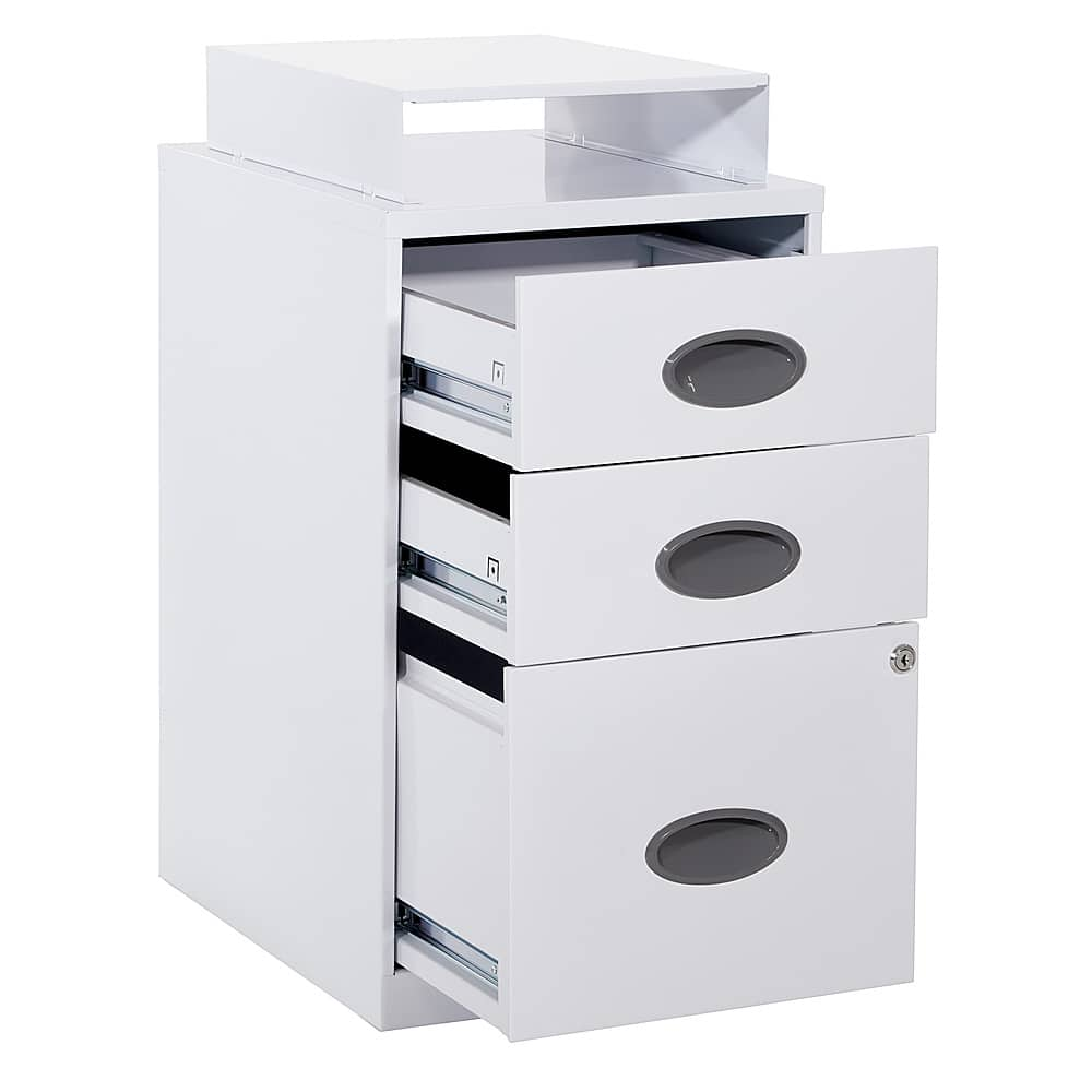 OSP Home Furnishings 3 Drawer Locking Metal File Cabinet with Top Shelf ...