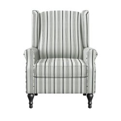ProLounger - Tolkin Linen Farmhouse Stripe Pushback Wingback Recliner Chair - Black - Front_Zoom