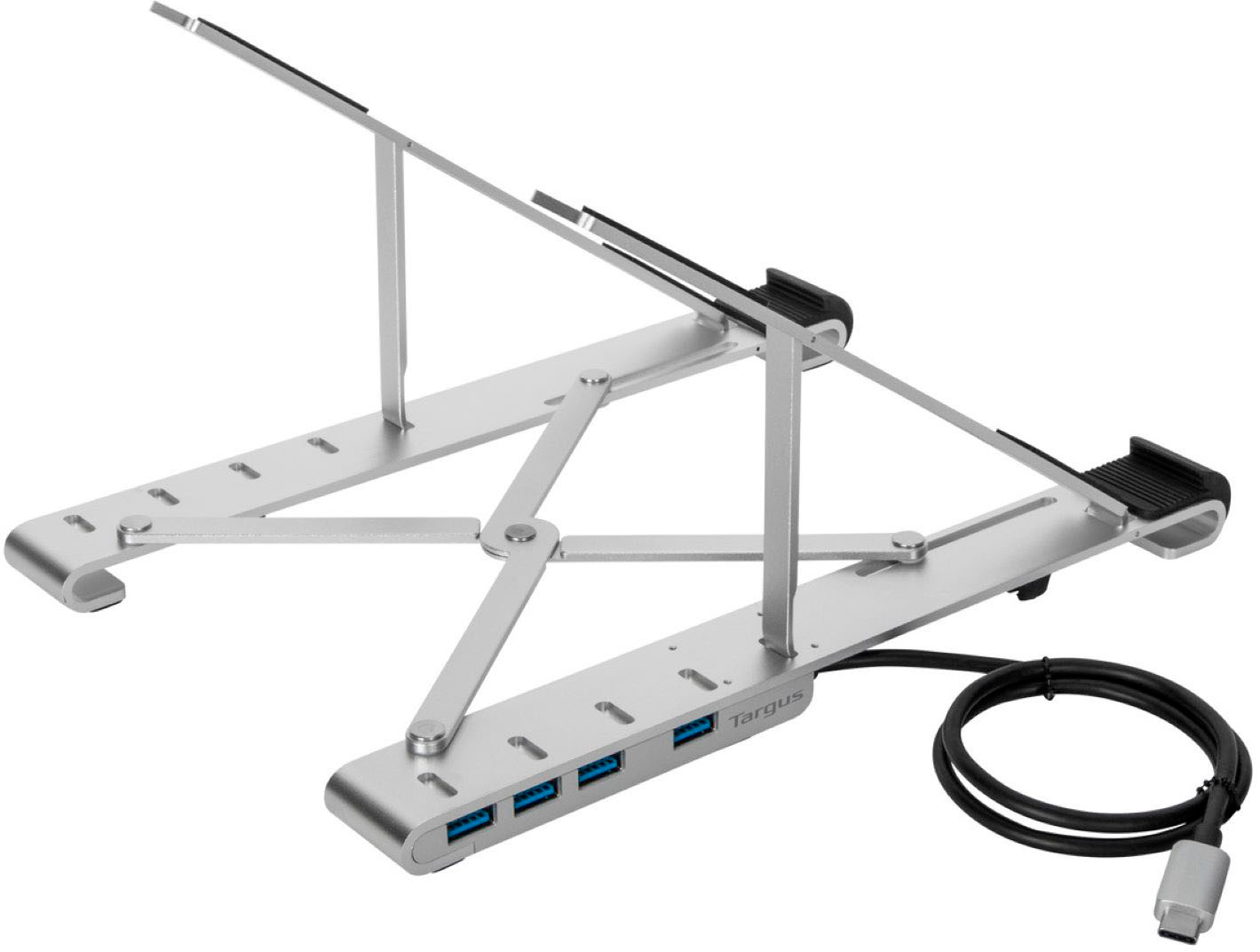 Left View: Targus - Portable Laptop Stand + Integrated USB-A Hub - Silver