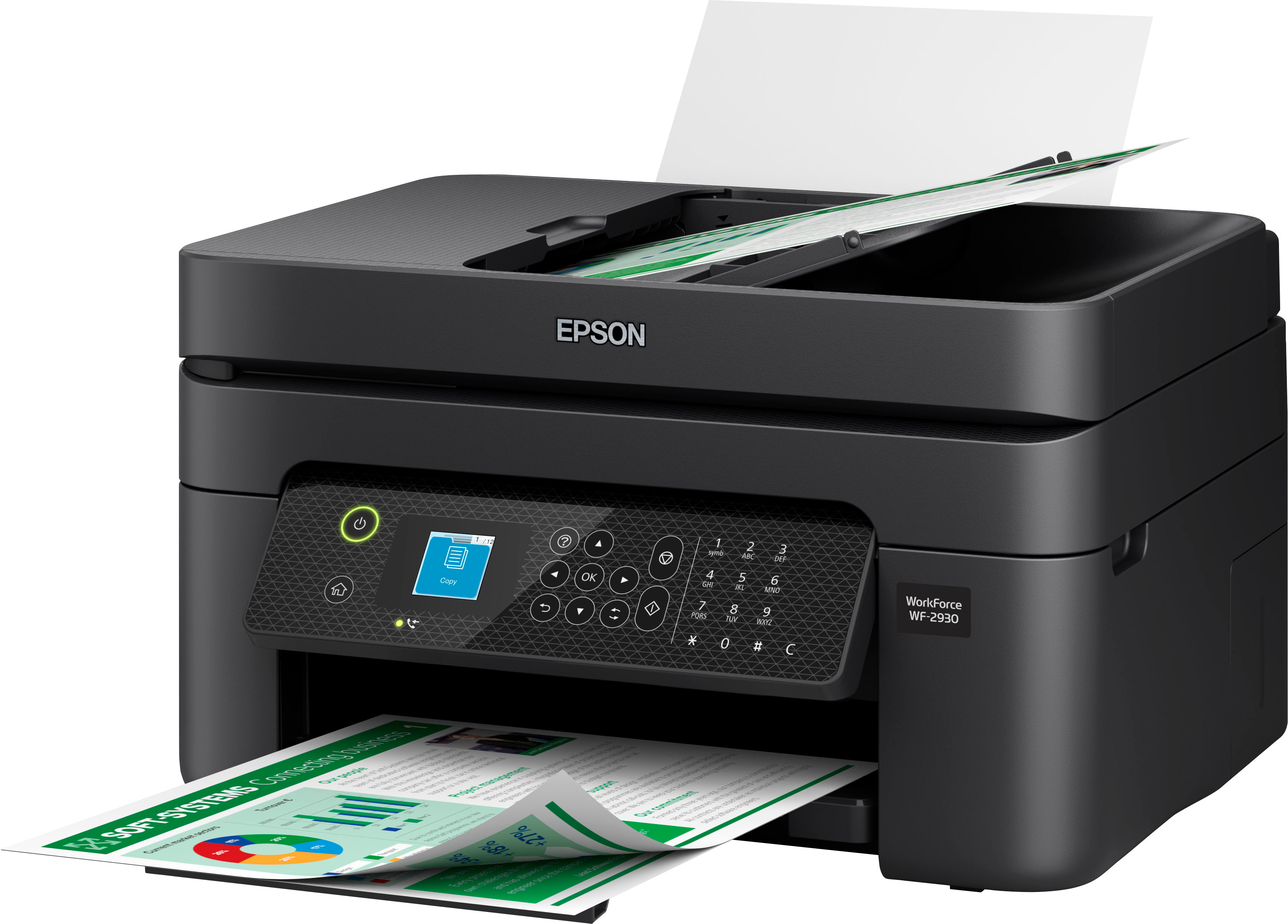 Left View: Epson WorkForce WF-2930 Wireless All-in-One Printer with Scan, Copy, Fax, Auto Document Feeder, Automatic 2-Sided Printing and 1.4" Color Display