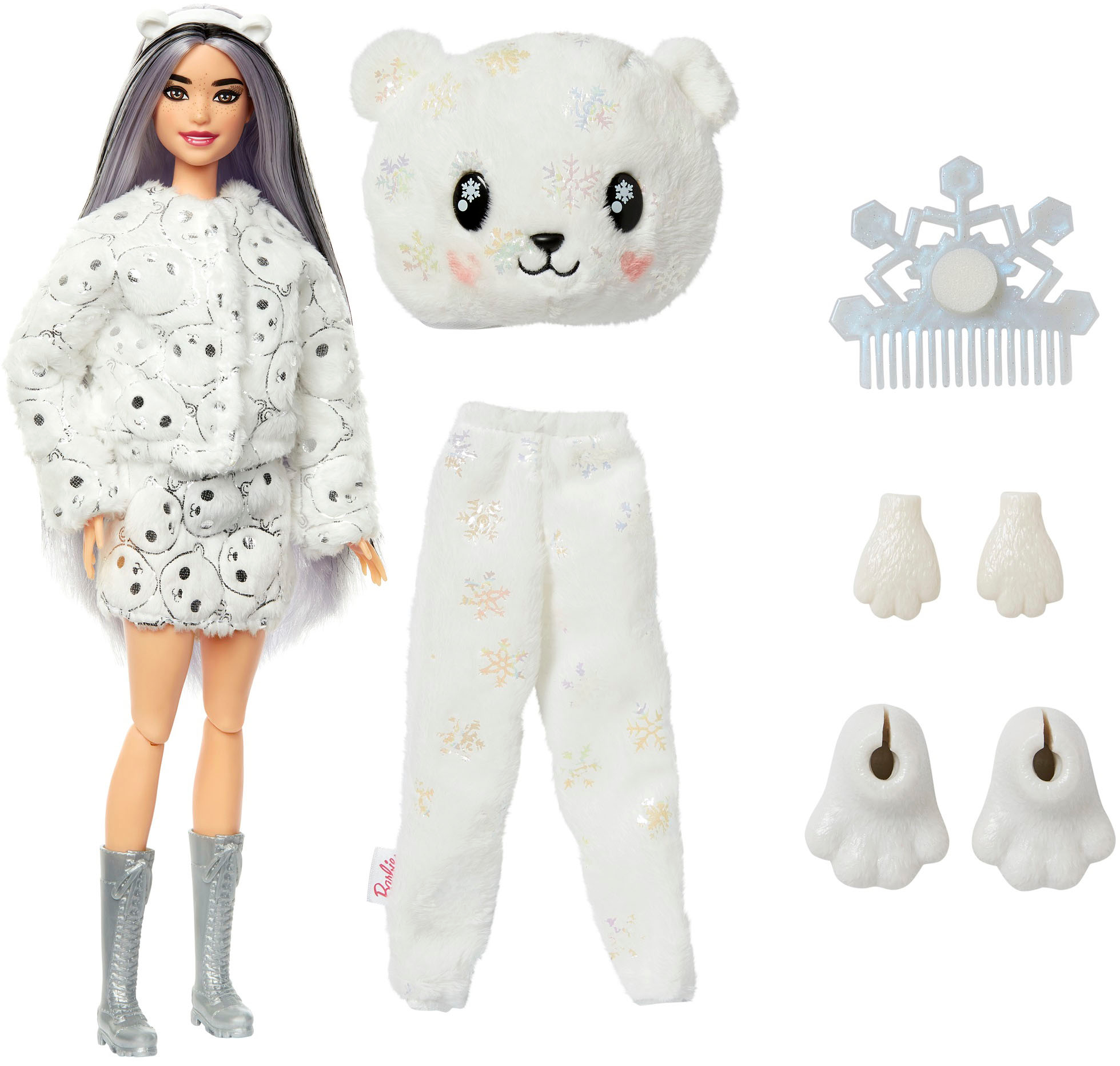 Left View: Barbie - Cutie Reveal Snowflake Sparkle Series 11.9" Polar Bear Doll