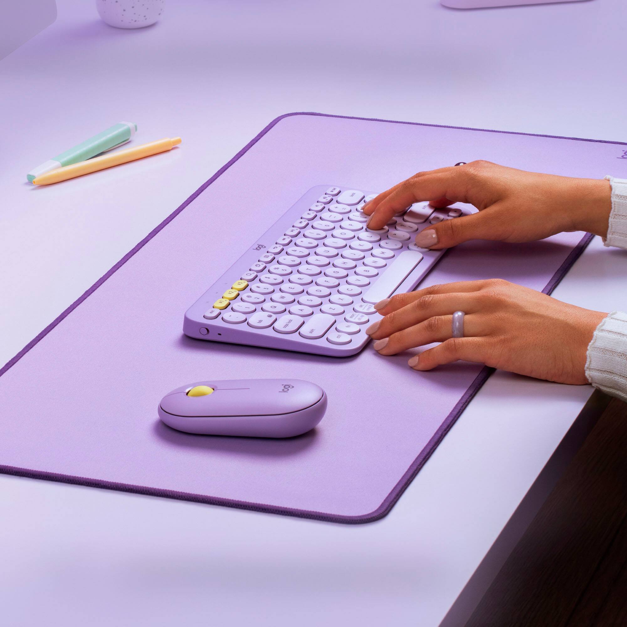 Alt View 12. Logitech - K380 TKL Wireless Scissor Keyboard for PC, Laptop, Windows, Mac, Android, iPad OS, Apple TV - Lavender Lemonade.
