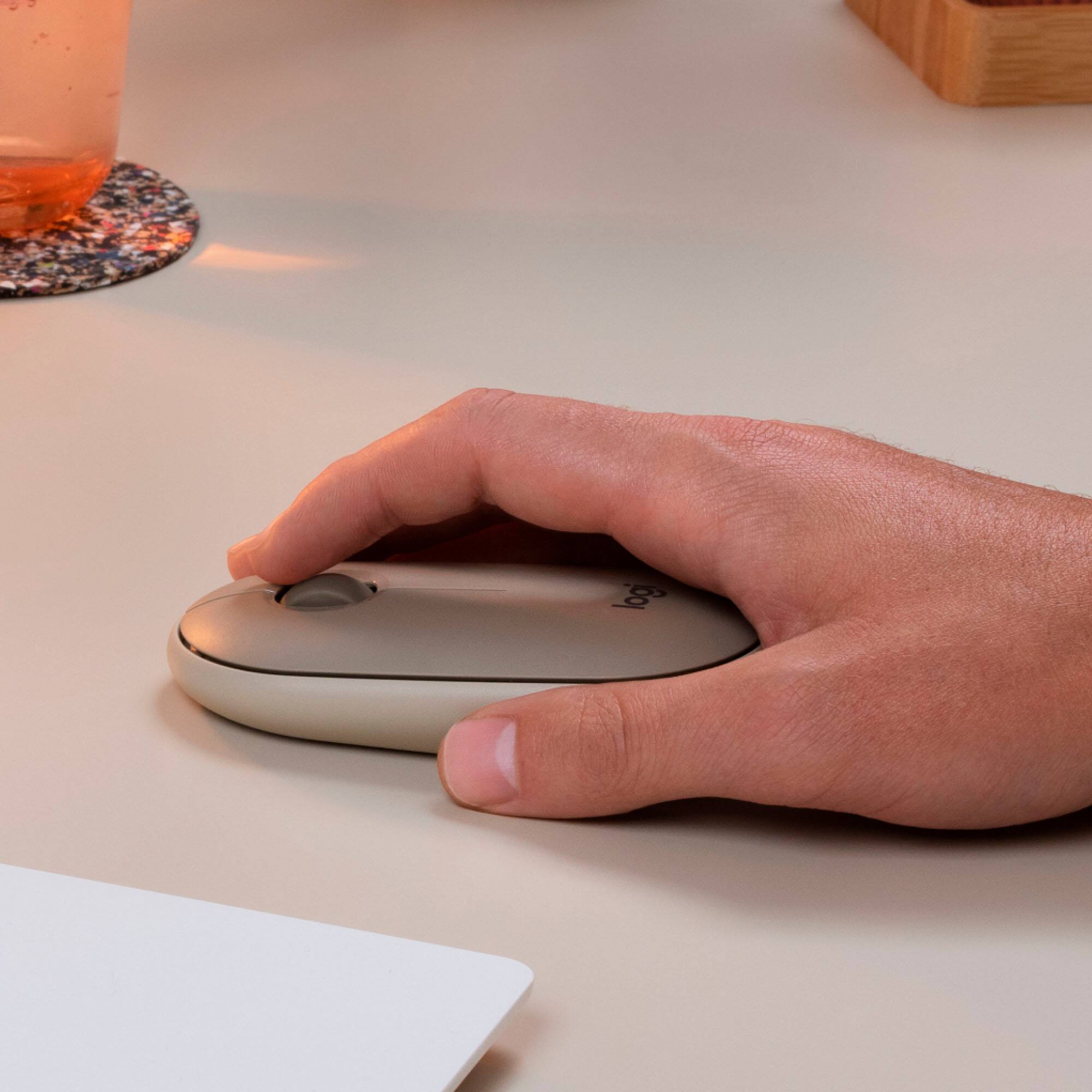 Alt View 12. Logitech - Pebble M350 Wireless Optical Ambidextrous Mouse with Silent Click - Sand.
