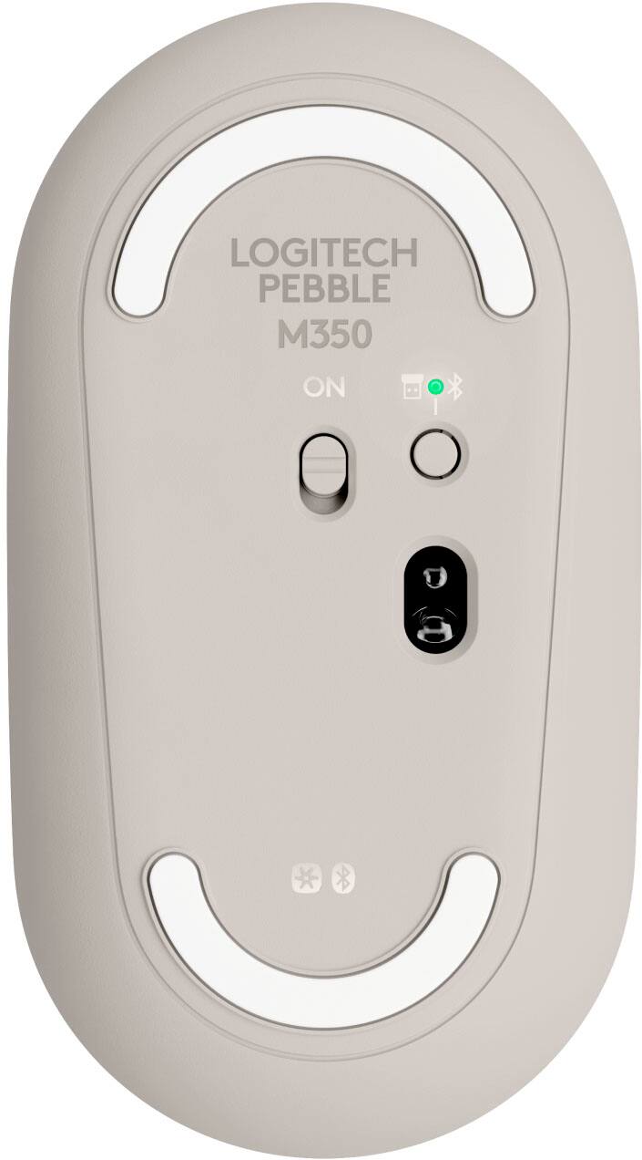 The text on the image reads "LOGITECH PEBBLE M350 ON."