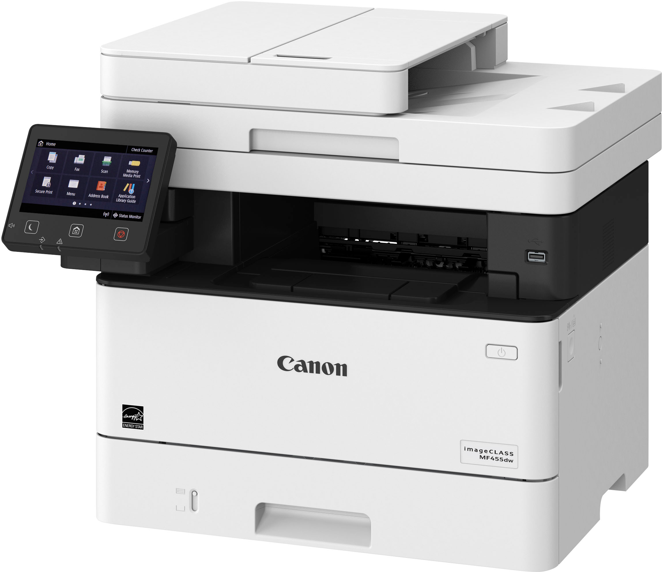 Angle View: Canon - imageCLASS MF455dw Wireless Black-and-White All-In-One Laser Printer with Fax - White