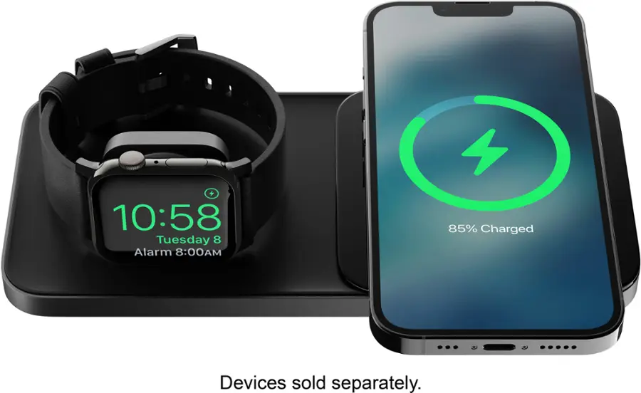 Alt View 18. Nomad - Base One Max MagSafe Charger 15W Wireless Charging Pad for Apple Watch and iPhone - Black.