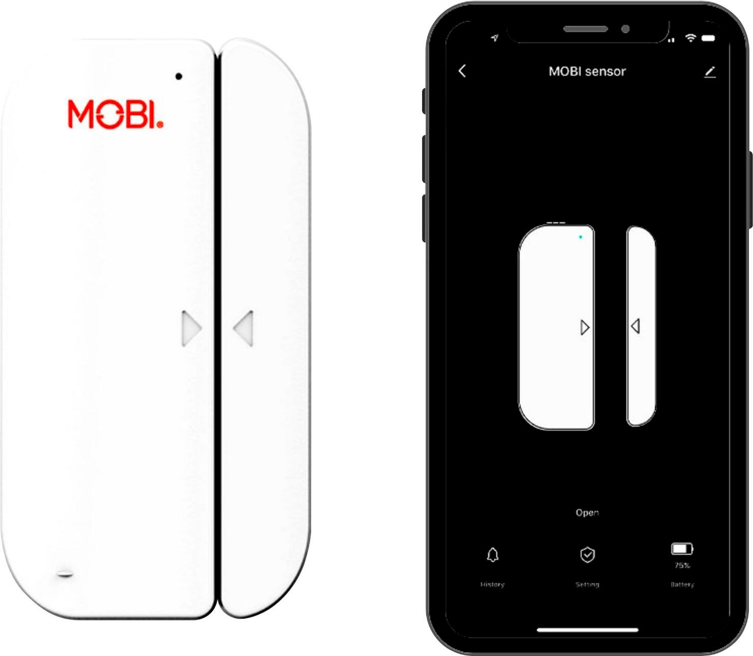 Front. MOBI - Smart Wi-Fi Door & Window Sensor - White.