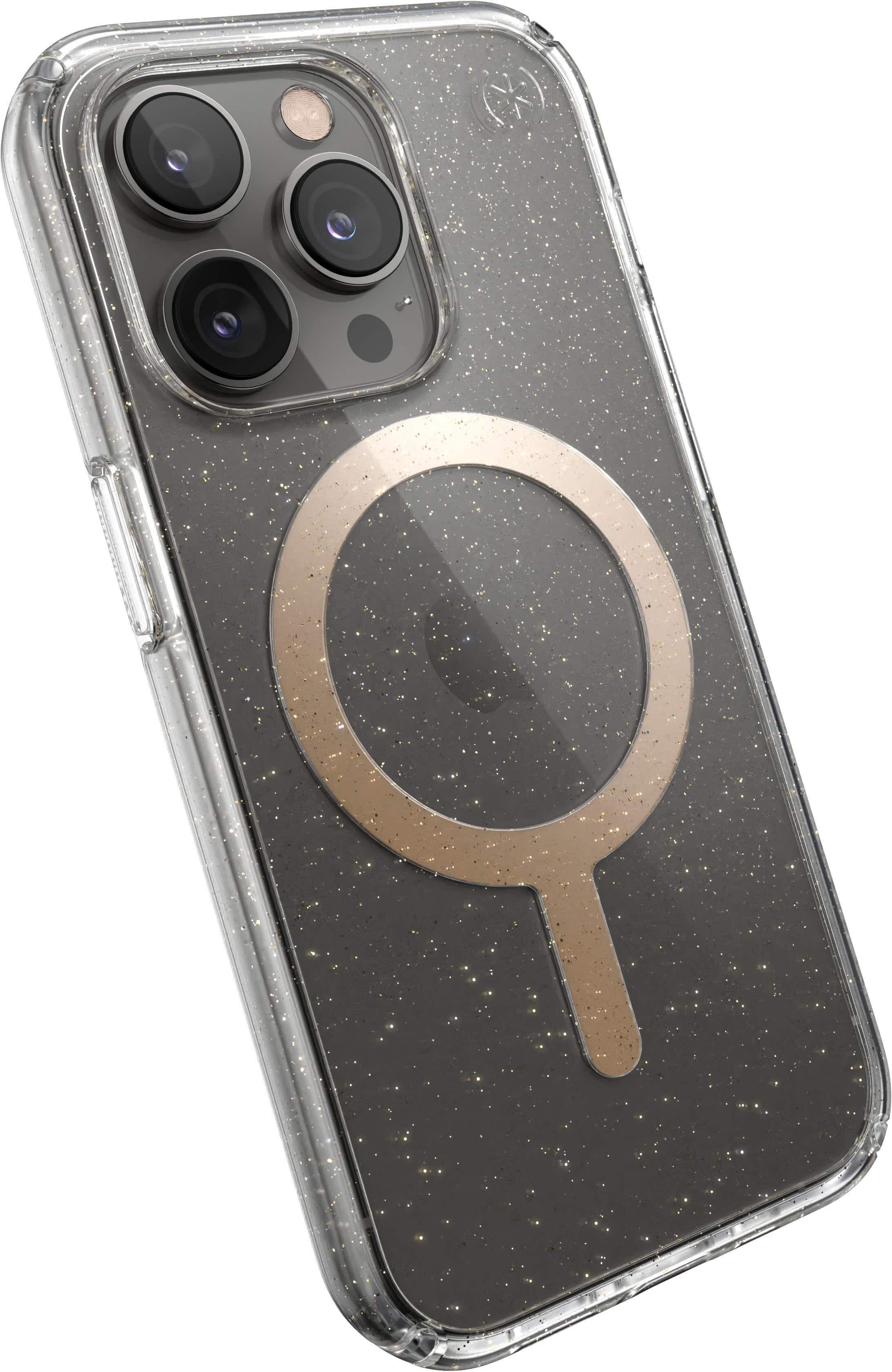 Alt View 2. Speck - Presidio Perfect-Clear Case with MagSafe for Apple iPhone 14 Pro - Gold Glitter.