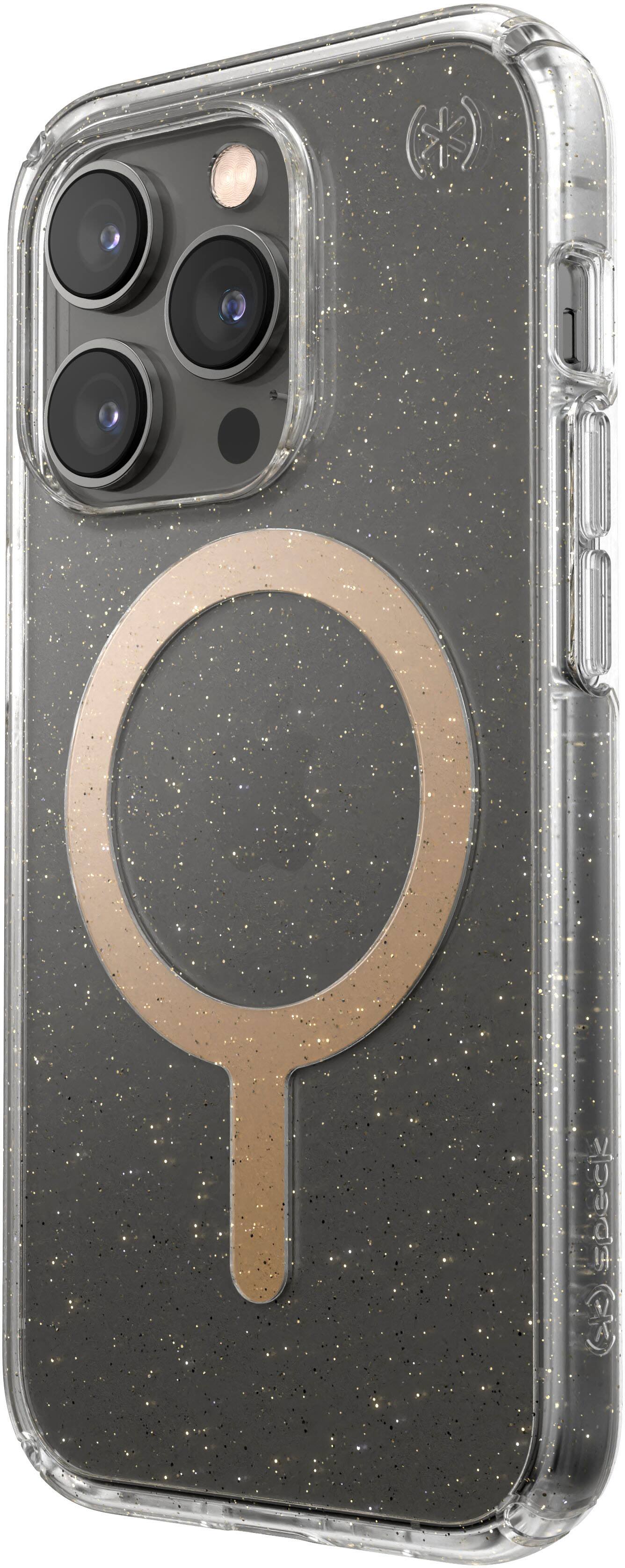 Left. Speck - Presidio Perfect-Clear Case with MagSafe for Apple iPhone 14 Pro - Gold Glitter.