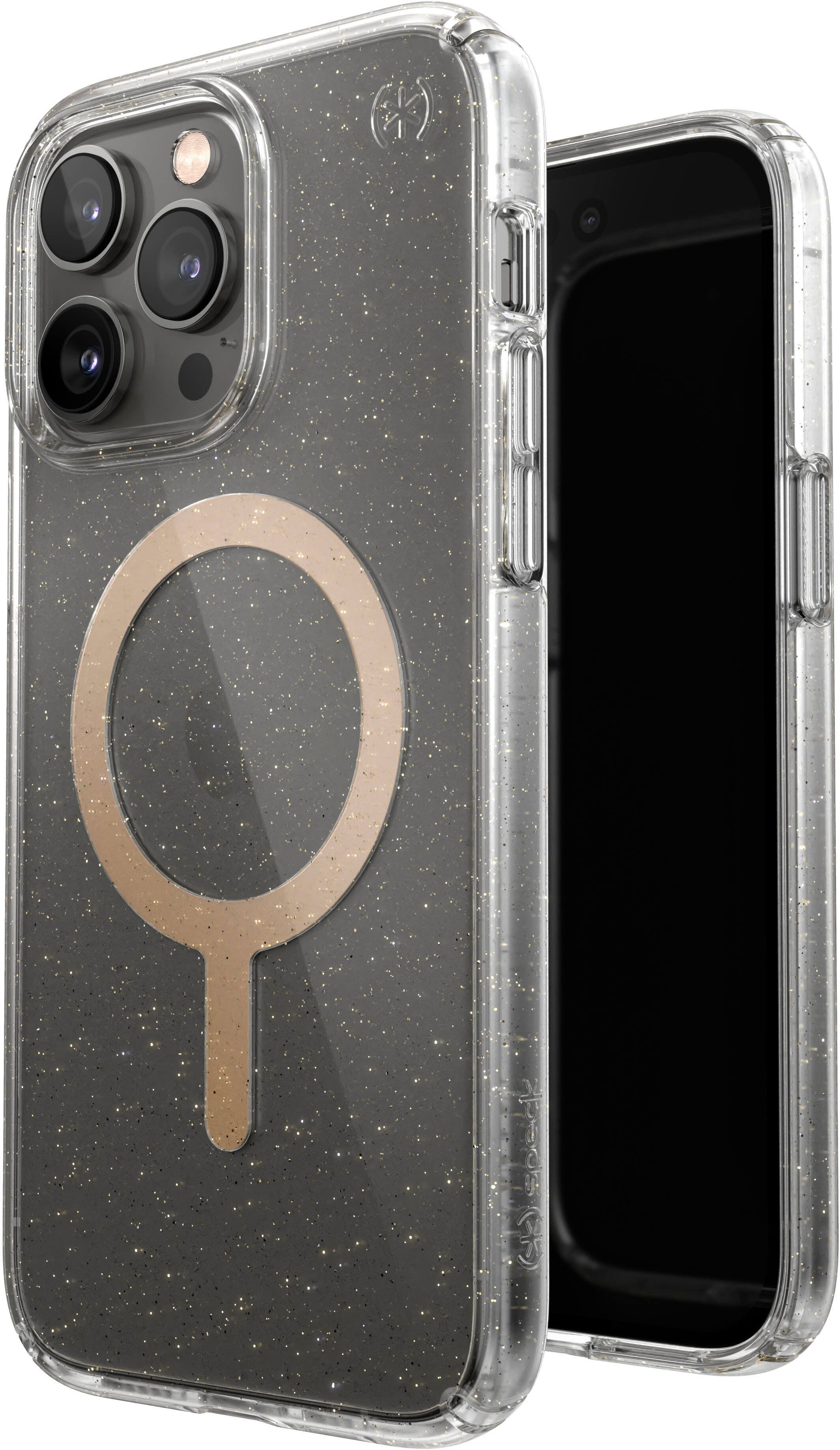 Angle. Speck - Presidio Perfect-Clear Case with MagSafe for Apple iPhone 14 Pro Max - Gold Glitter.