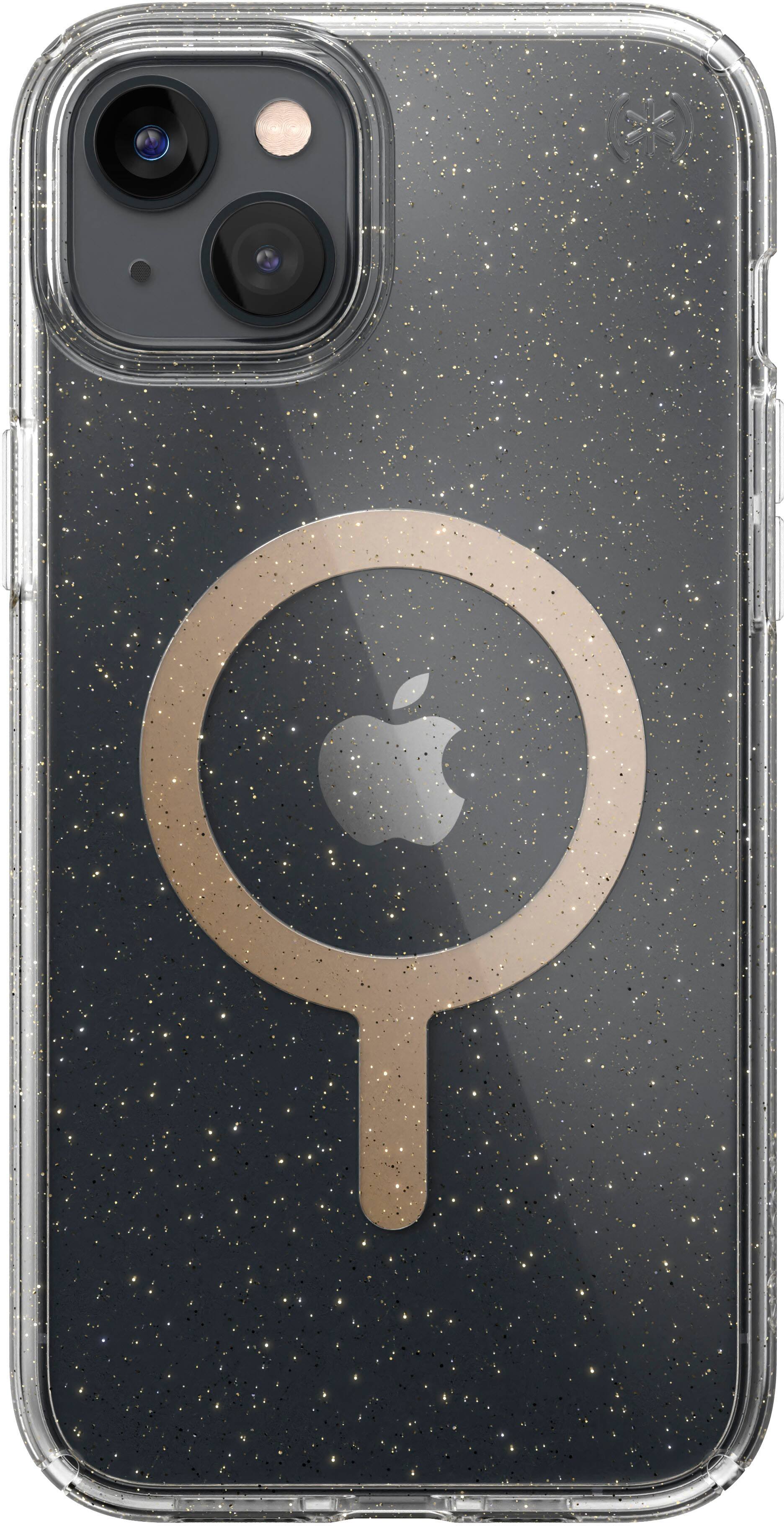 Front. Speck - Presidio Perfect-Clear Case with MagSafe for Apple iPhone 14 Plus - Gold Glitter.