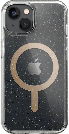 Front. Speck - Presidio Perfect-Clear Case with MagSafe for Apple iPhone 14 - Gold Glitter.