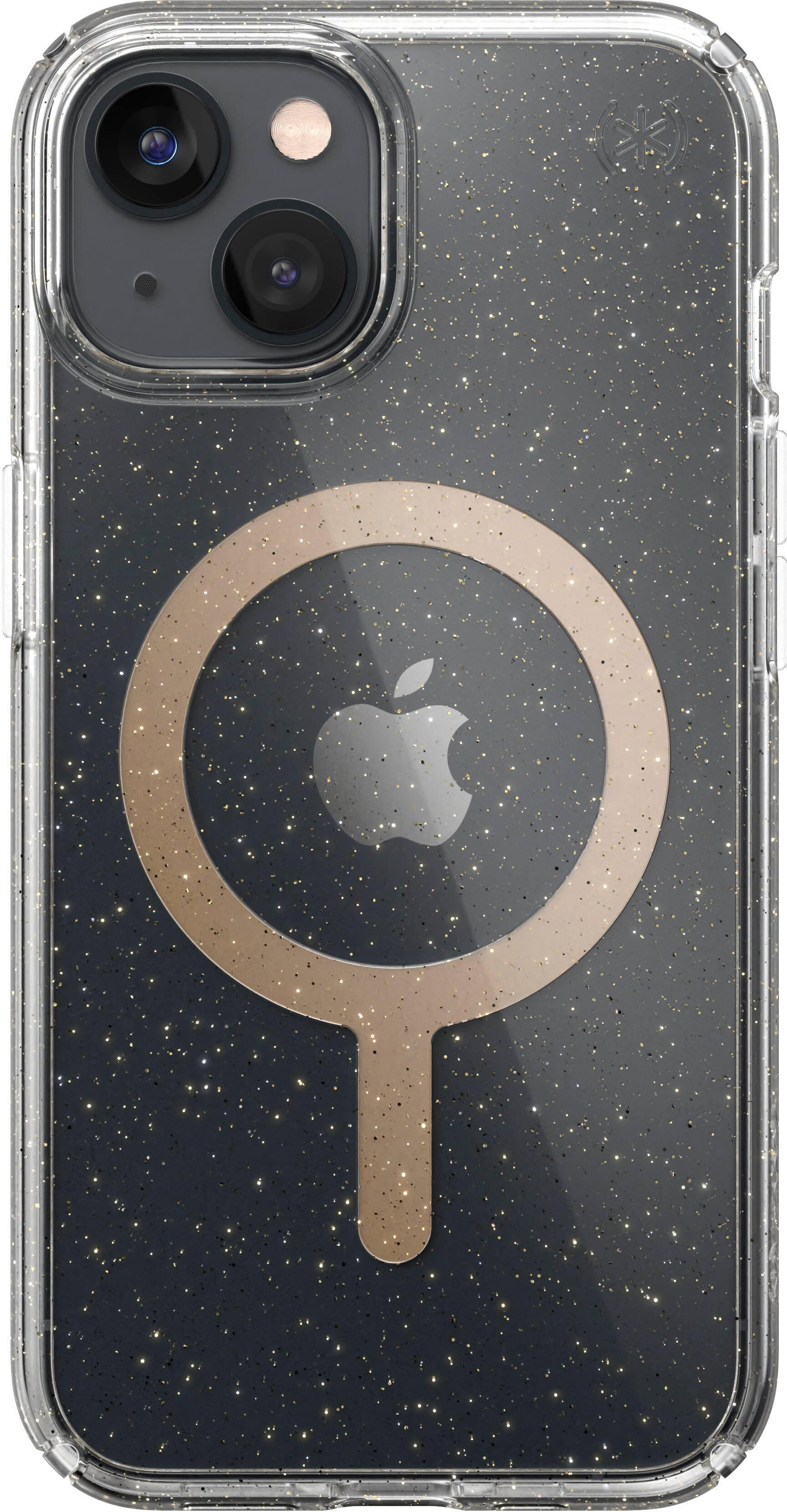 Front. Speck - Presidio Perfect-Clear Case with MagSafe for Apple iPhone 14 - Gold Glitter.