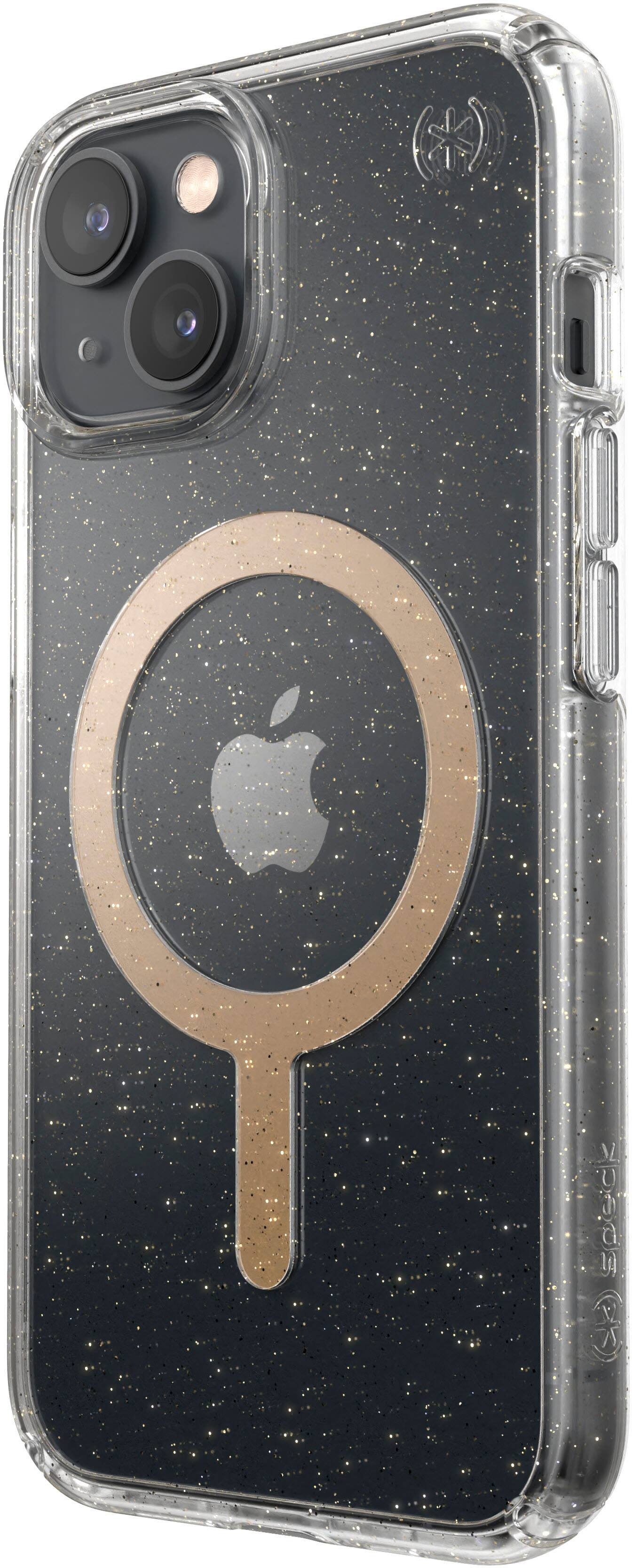 Left. Speck - Presidio Perfect-Clear Case with MagSafe for Apple iPhone 14 - Gold Glitter.