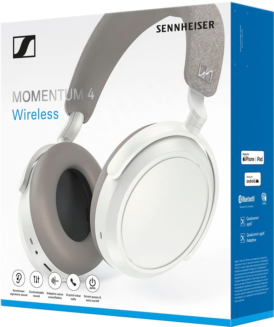 Sennheiser Momentum 4 Wireless Adaptive Noise-Canceling Over-The-Ear  Headphones White M4AEBT White - Best Buy