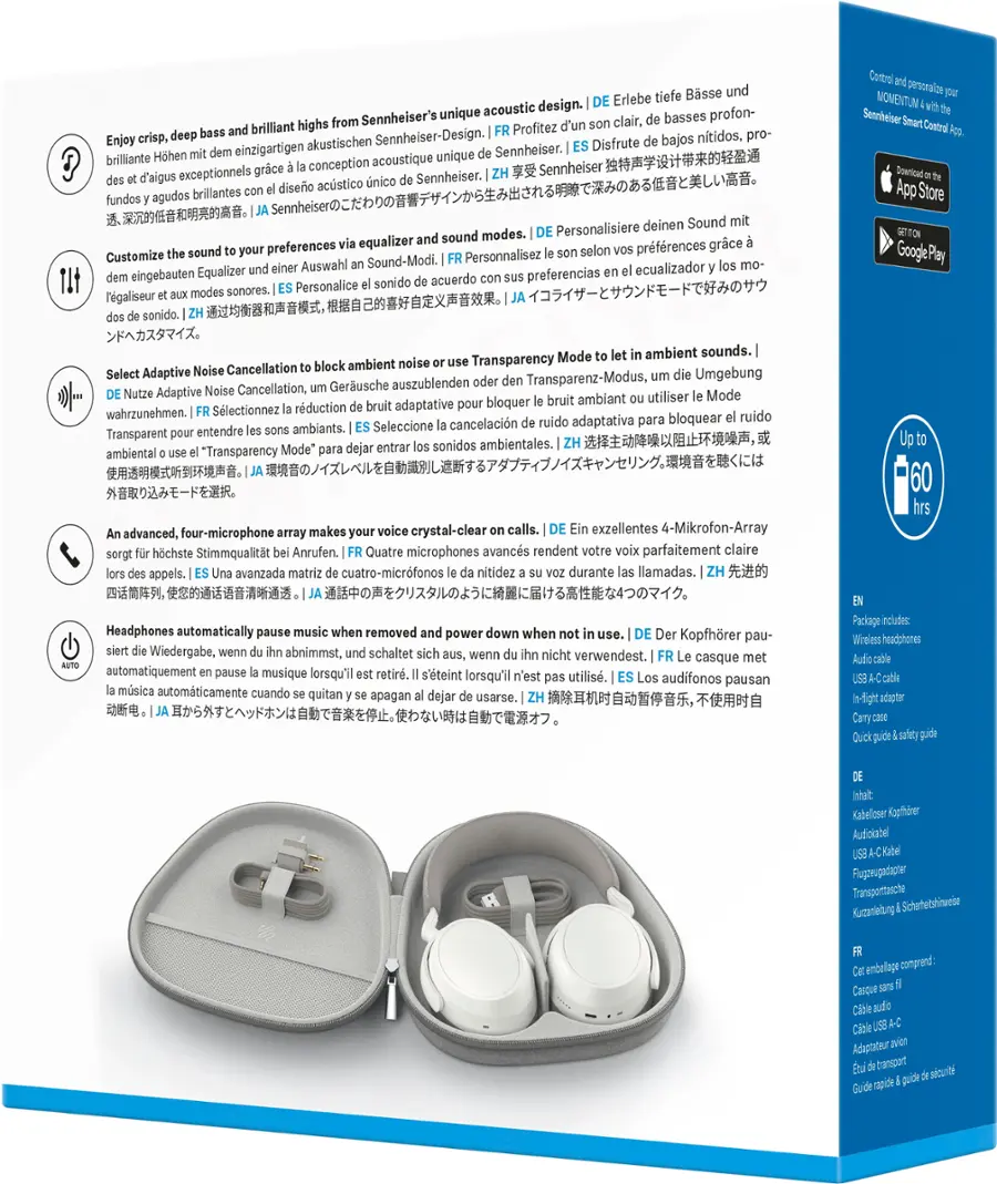 Alt View 23. Sennheiser - Momentum 4 Wireless Adaptive Noise-Canceling Over-The-Ear Headphones - White.