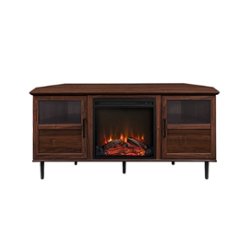 Walker Edison - Contemporary Corner Fireplace TV Stand for Most TVs up to 65” - Dark Walnut/Black - Front_Zoom