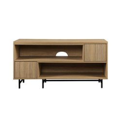 Walker Edison - Contemporary Extendable Fluted-Door TV Stand for Most TVs up to 55” - Coastal Oak/Black - Front_Zoom