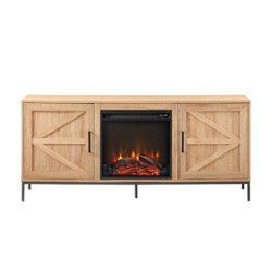 Walker Edison - Modern Farmhouse Barn Door Fireplace TV Stand for Most TVs up to 65” - Coastal Oak - Front_Zoom
