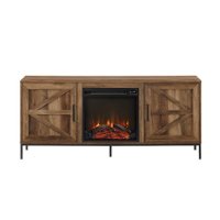 Walker Edison - Modern Farmhouse Barn Door Fireplace TV Stand for Most TVs up to 65” - Rustic Oak - Front_Zoom