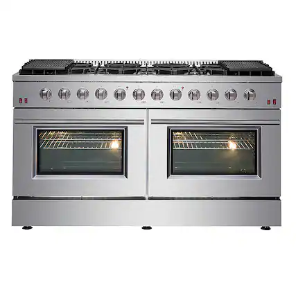 Front. Forno Appliances - Galiano Alta Qualita 8.64 cu.ft. Freestanding Double Oven Gas Range with Convection Oven - Stainless Steel.
