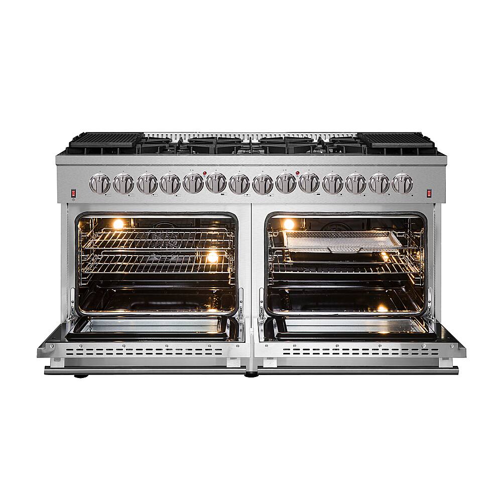 Left. Forno Appliances - Galiano Alta Qualita 8.64 cu. ft. Freestanding Double Oven Dual Fuel Range with Convection Oven - Stainless Steel.