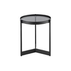 Walker Edison - Contemporary Metal and Glass Round Side Table - Smoked Glass/Black - Front_Zoom