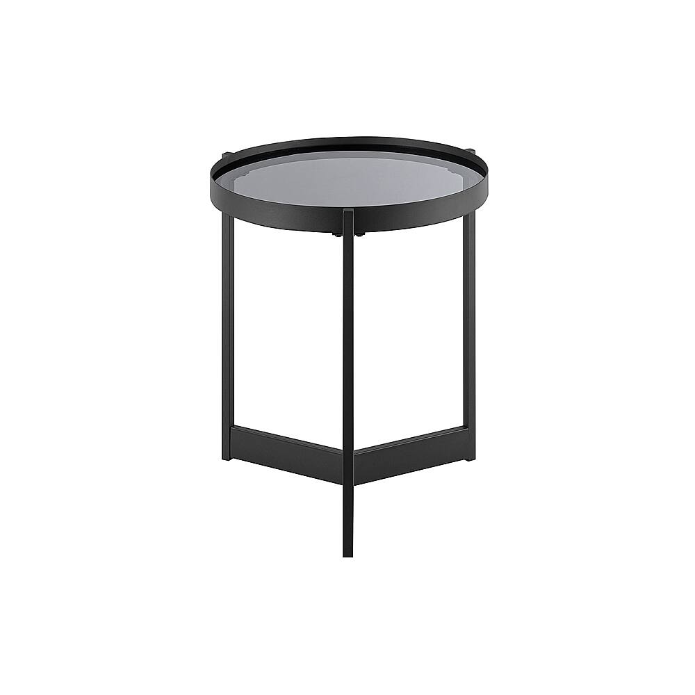 Best Buy Walker Edison Contemporary Metal And Glass Round Side Table Smoked Glassblack Bbho45stsgl 6213