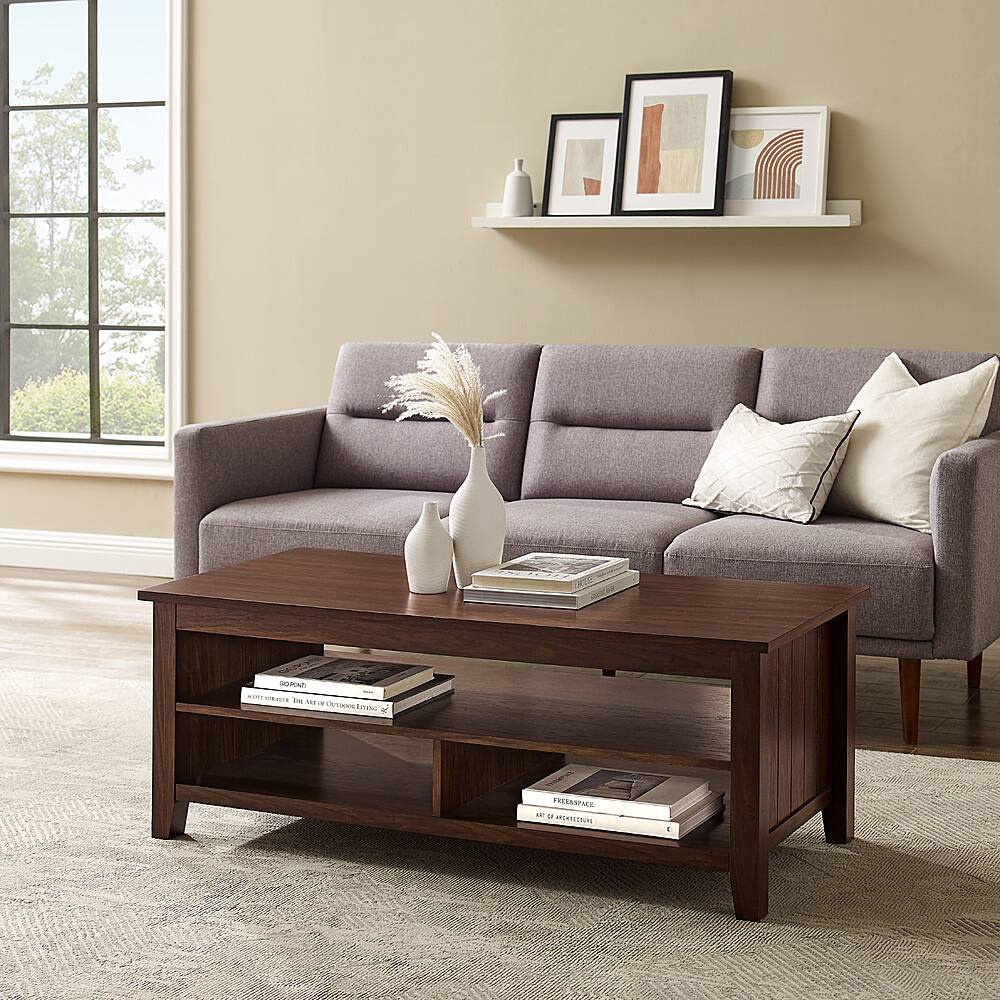 Alt View 12. Walker Edison - Coastal Grooved-Panel Storage Coffee Table - Dark Walnut.