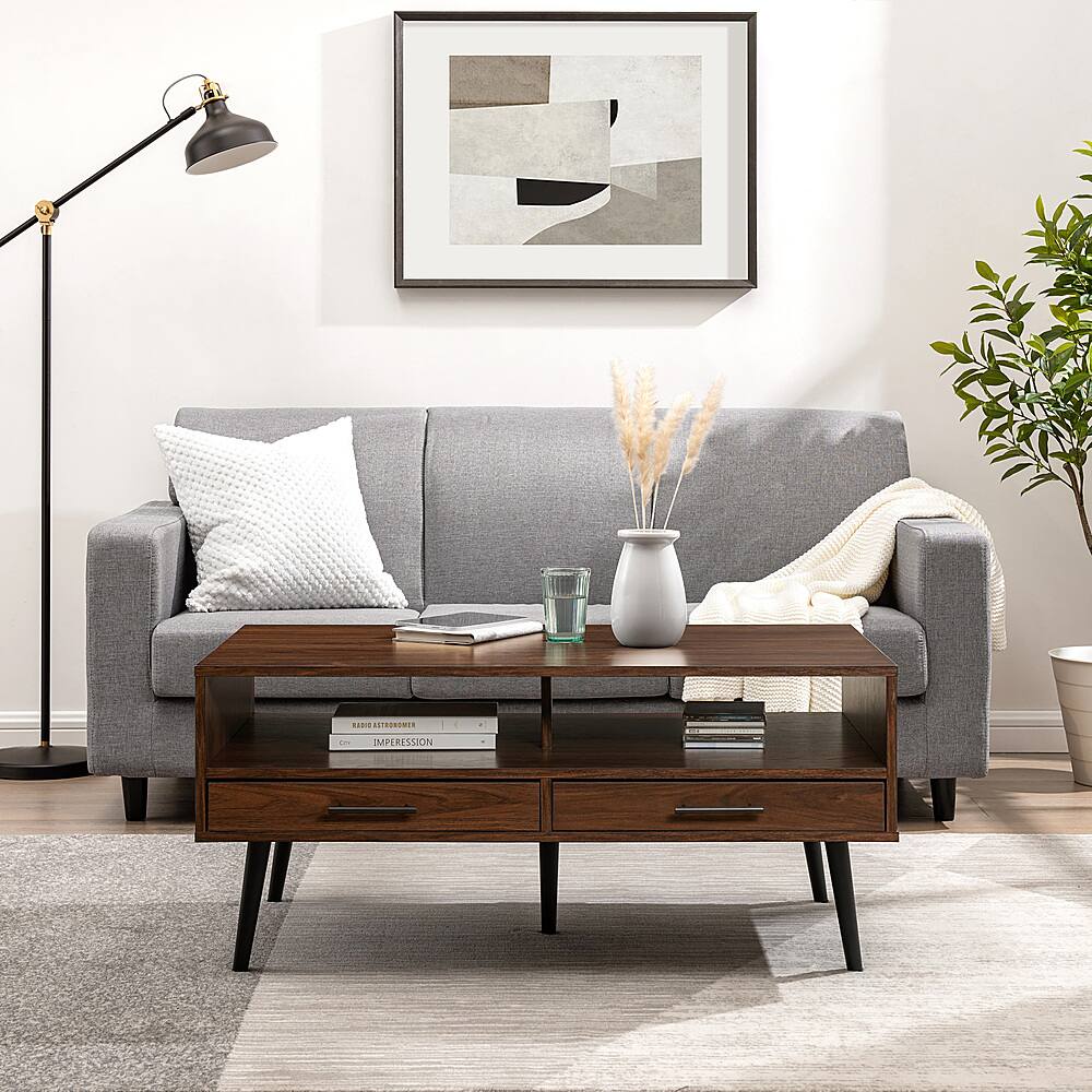 Best Buy: Walker Edison Contemporary 2-Drawer Coffee Table with Open ...