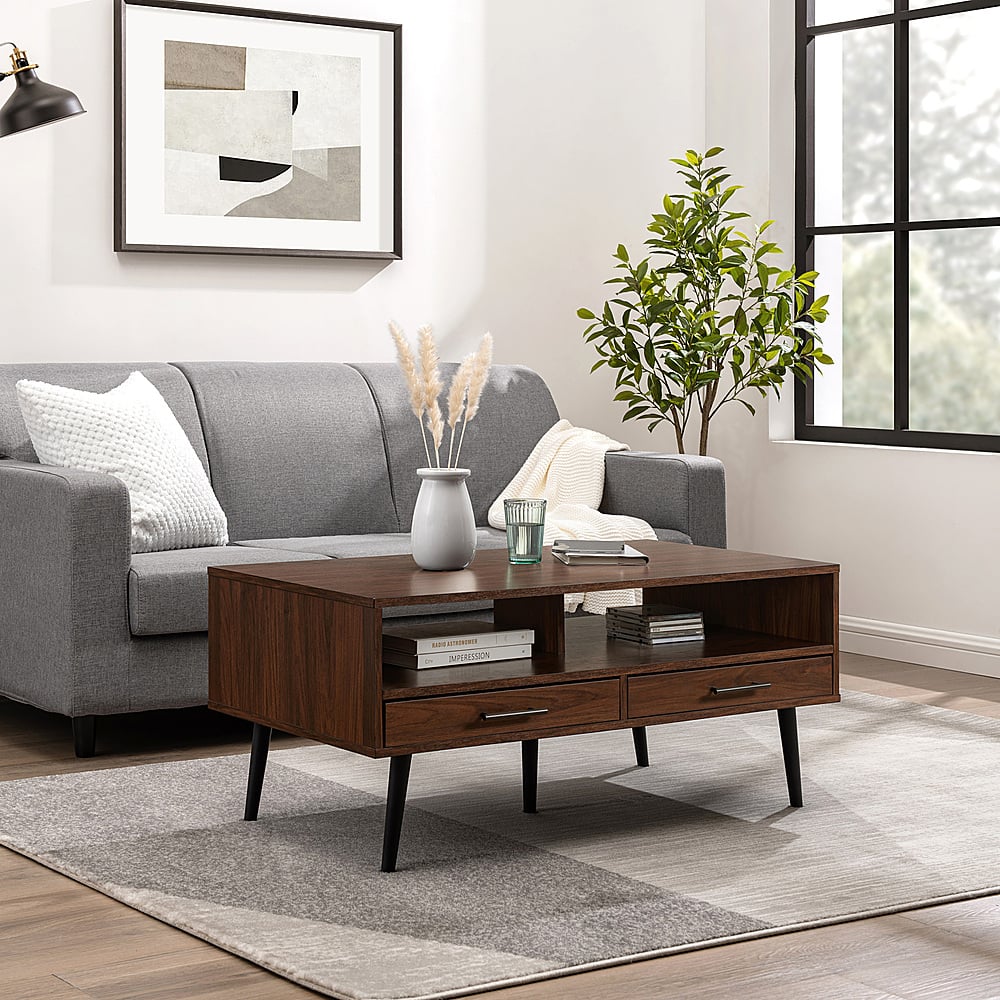 Best Buy: Walker Edison Contemporary 2-drawer Coffee Table With Open 