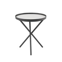 Walker Edison - Contemporary Tray-Top Faux Marble Round Side Table - Black/Grey Marble - Front_Zoom