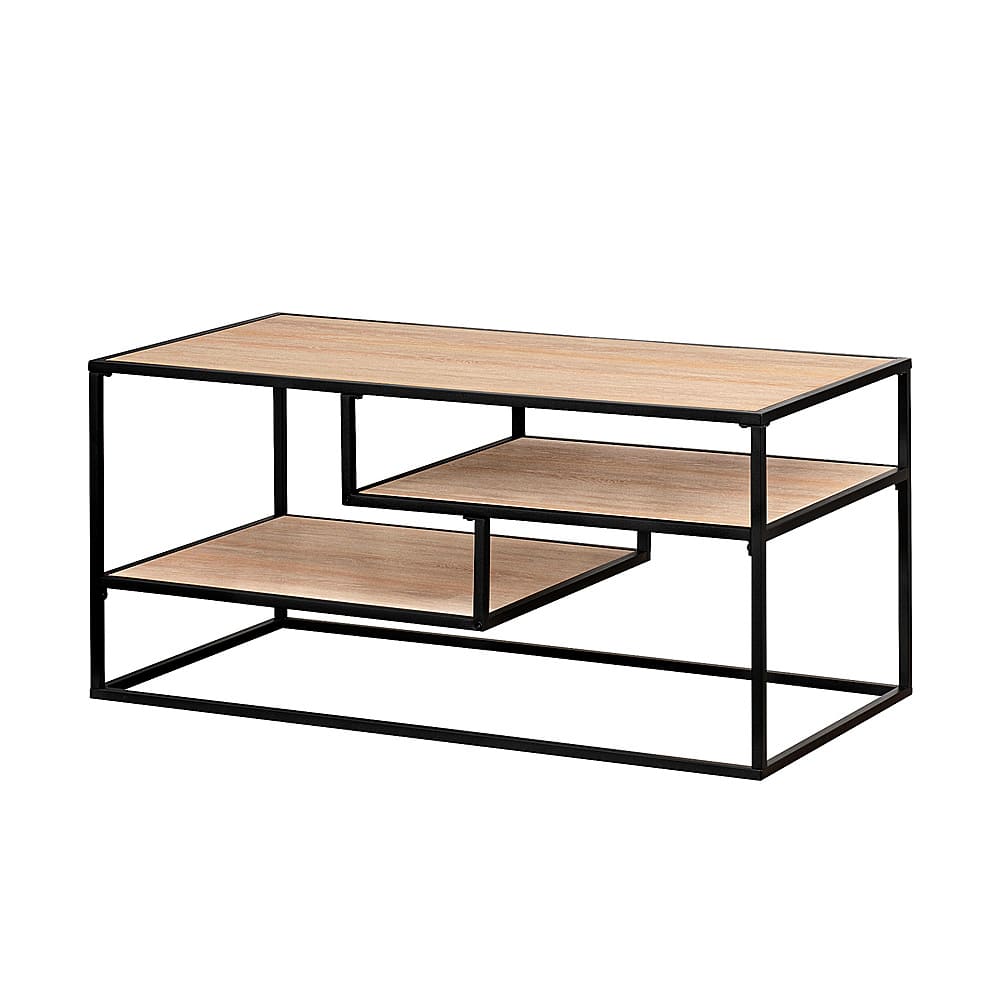 Walker Edison – Modern Minimal Coffee Table with Floating Shelves – Coastal Oak Sansujyuku sansujyuku.com