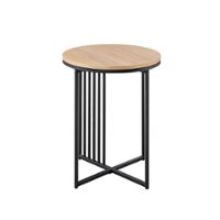 Walker Edison - Contemporary Metal and Wood Round Side Table - Coastal Oak/Black - Front_Zoom
