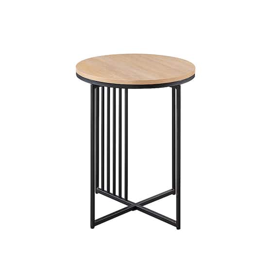 Walker Edison Contemporary Metal and Wood Round Side Table Coastal