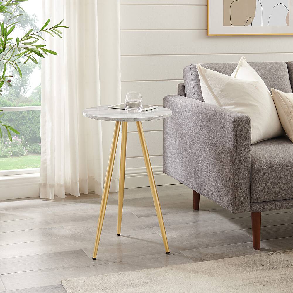 Best Buy: Walker Edison Modern Glam Minimal Round Side Table Grey ...