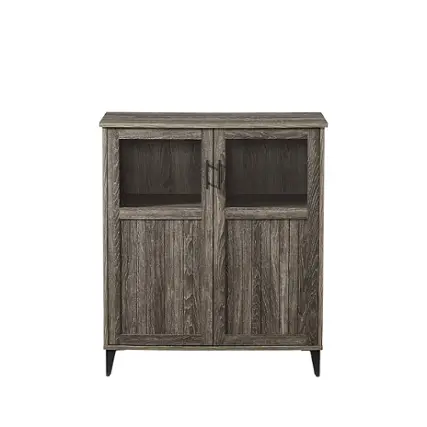 Front. Walker Edison - Classic Grooved Glass-Door Accent Cabinet - Cerused Ash.