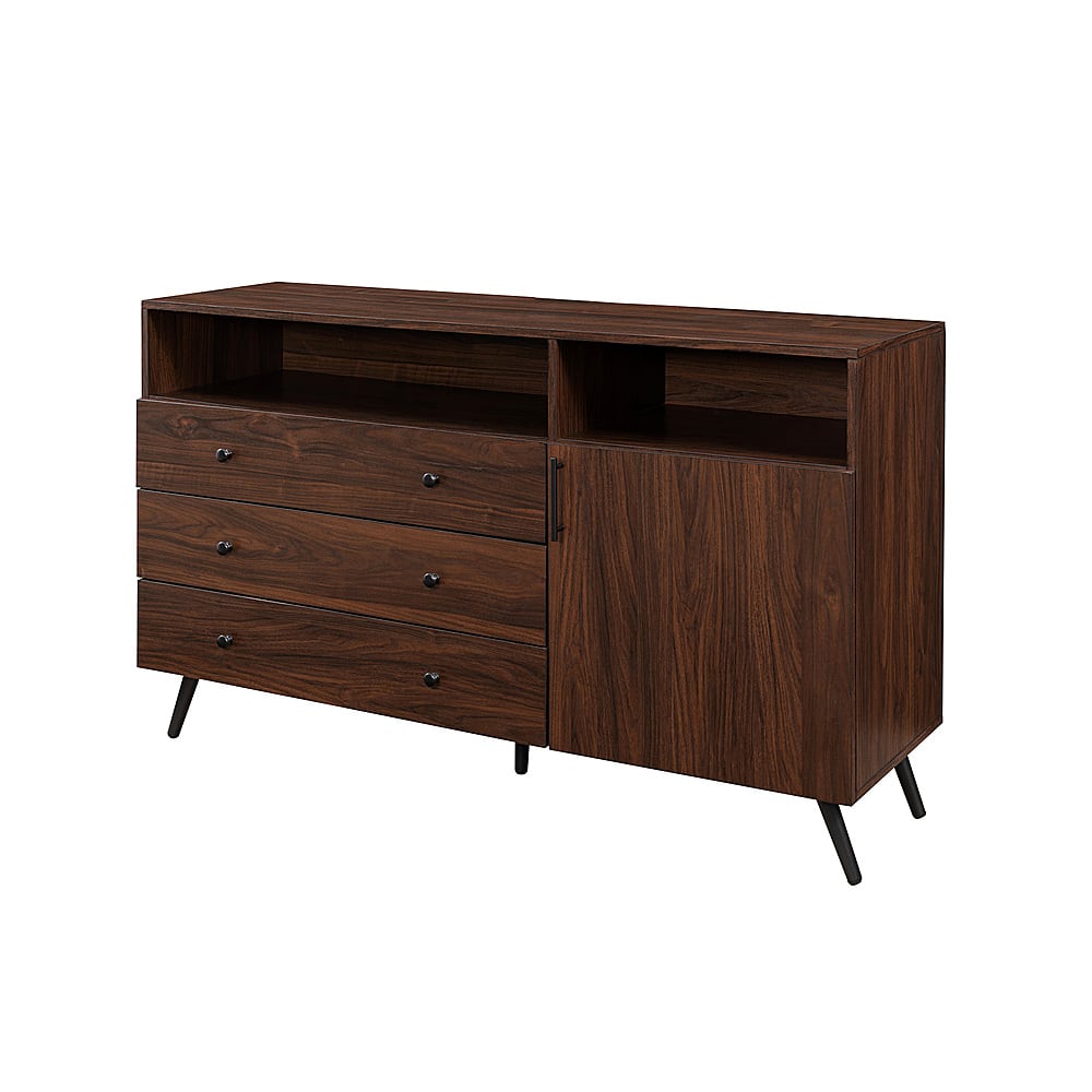 Angle View: Walker Edison - Mid-Century Modern 3-Drawer Sideboard - Dark Walnut