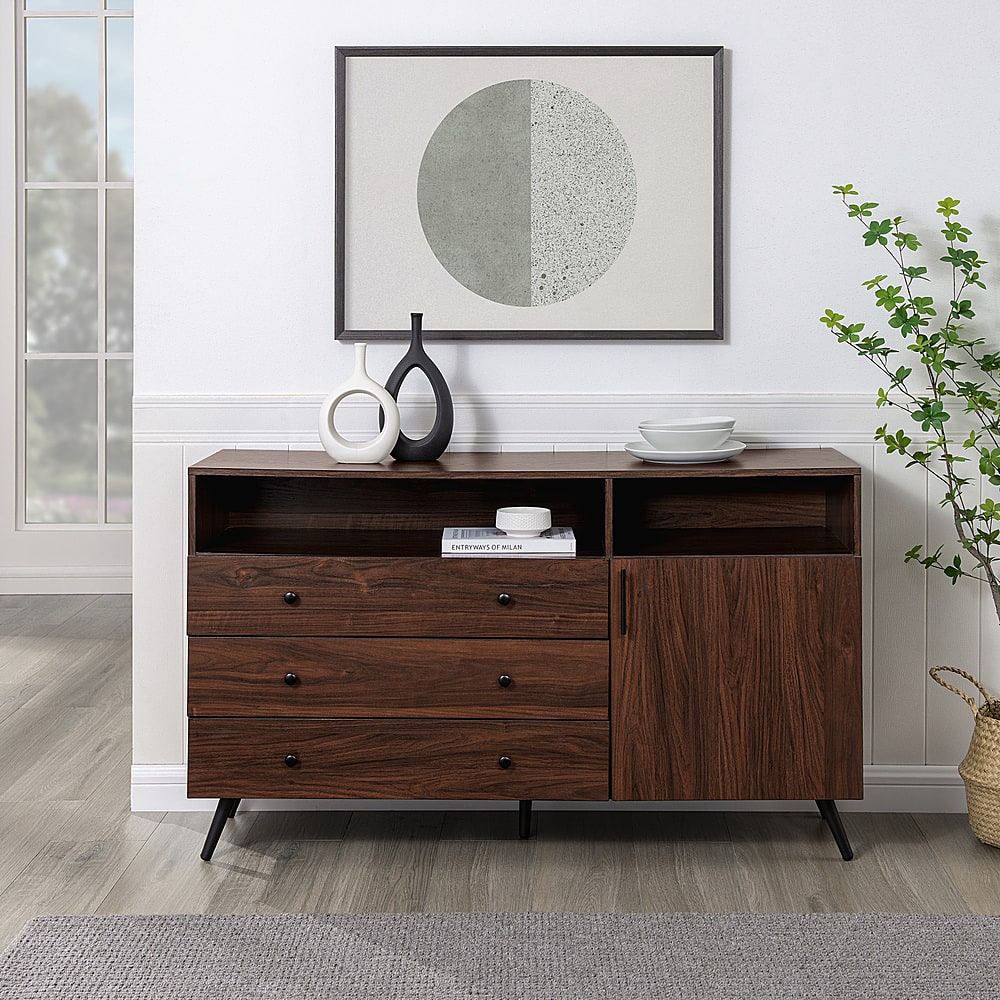 Best Buy: Walker Edison Mid-Century Modern 3-Drawer Sideboard Dark ...