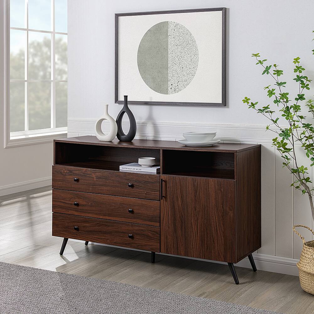 Best Buy: Walker Edison Mid-Century Modern 3-Drawer Sideboard Dark ...